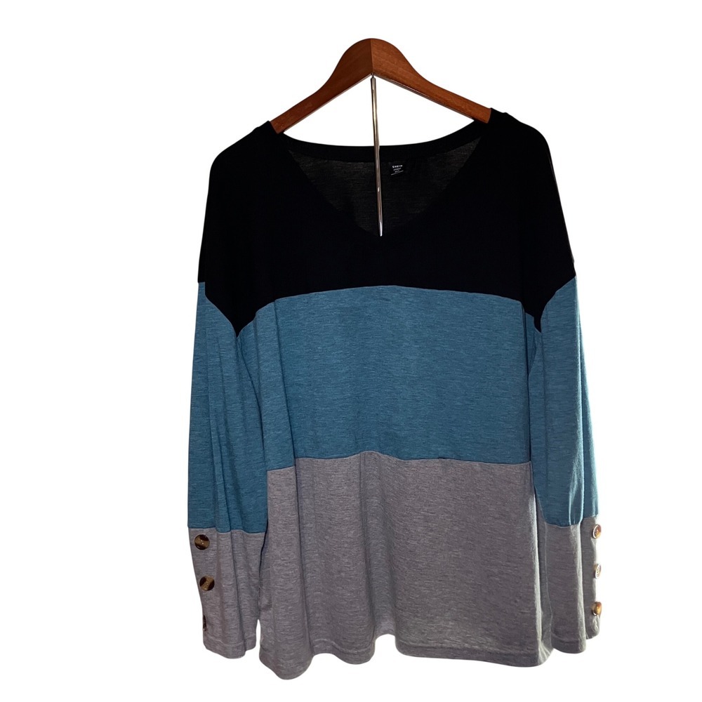 SHEIN Curve Size 3XL Colorblock V Neck Long Sleeve Tunic Top Women